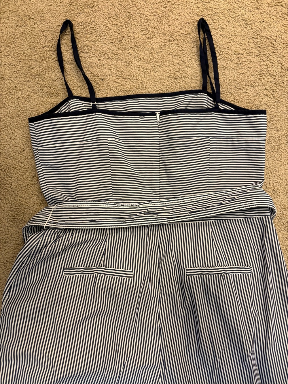 ⁠J.Crew Marseille Blue White Pinstripe Wide Leg Crop Jumpsuit Size 2 - Picture 9 of 11